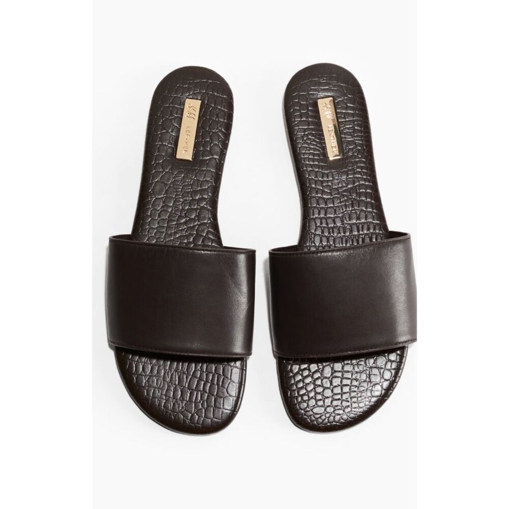 H&M Premium Genuine Leather Slide Sandals Dark Brown Size EU 39 US 8–8.5